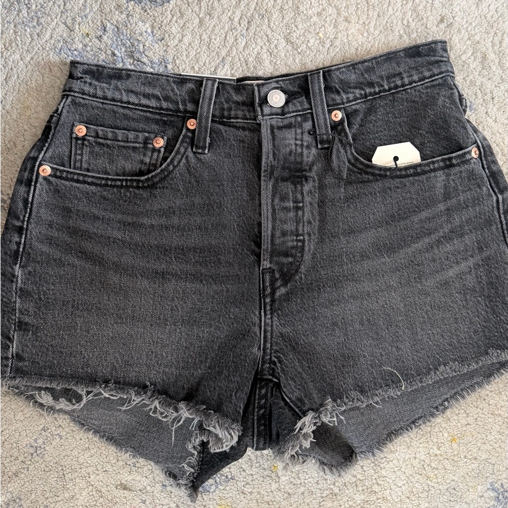 Levi's Black High-Waist Frayed Denim Shorts